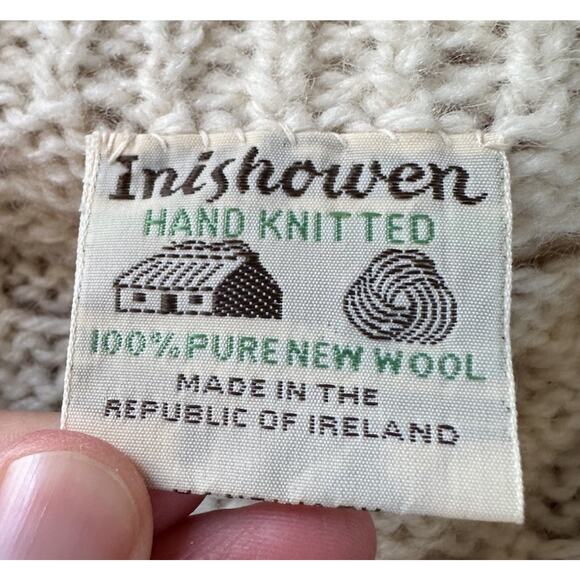 Vintage Inishowen Ireland Hand Knit Wool Cardigan Size Large Women’s Ivory - Picture 3 of 7